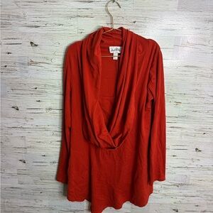 Joseph Ribkoff Vibrant Red Cowl Neck Top orange long tunic size 10